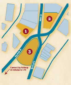 Bridge Gateway Map showing Scarlets, Belvidere, and Big T Lot